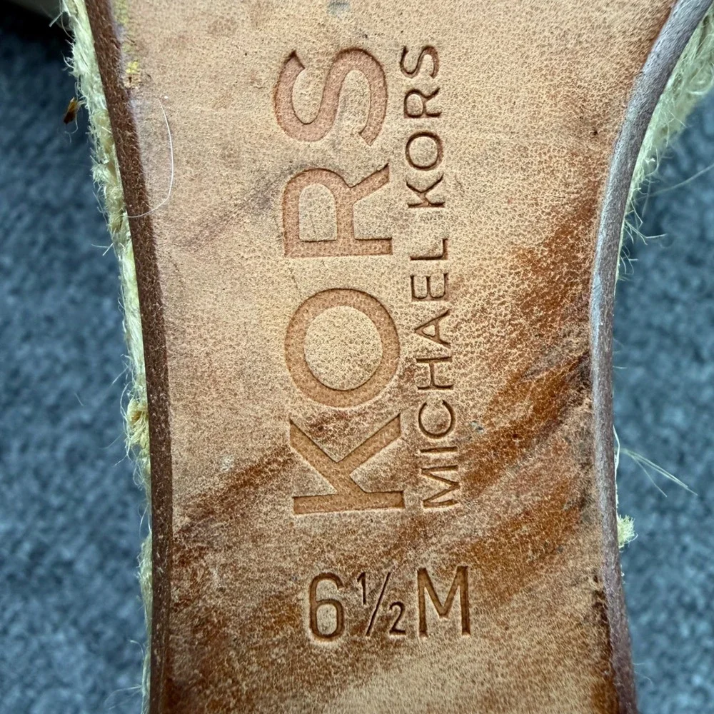 Michael Kors Gold Leather Espadrille Wedge Sandals Peep Toe Platform 6.5M